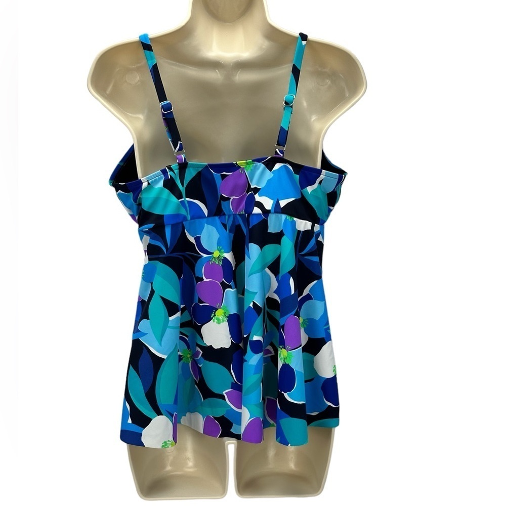 Swim Solutions Separates Floral Print Underwire Tankini Swim Top - Blue -size 14 - Picture 2 of 9